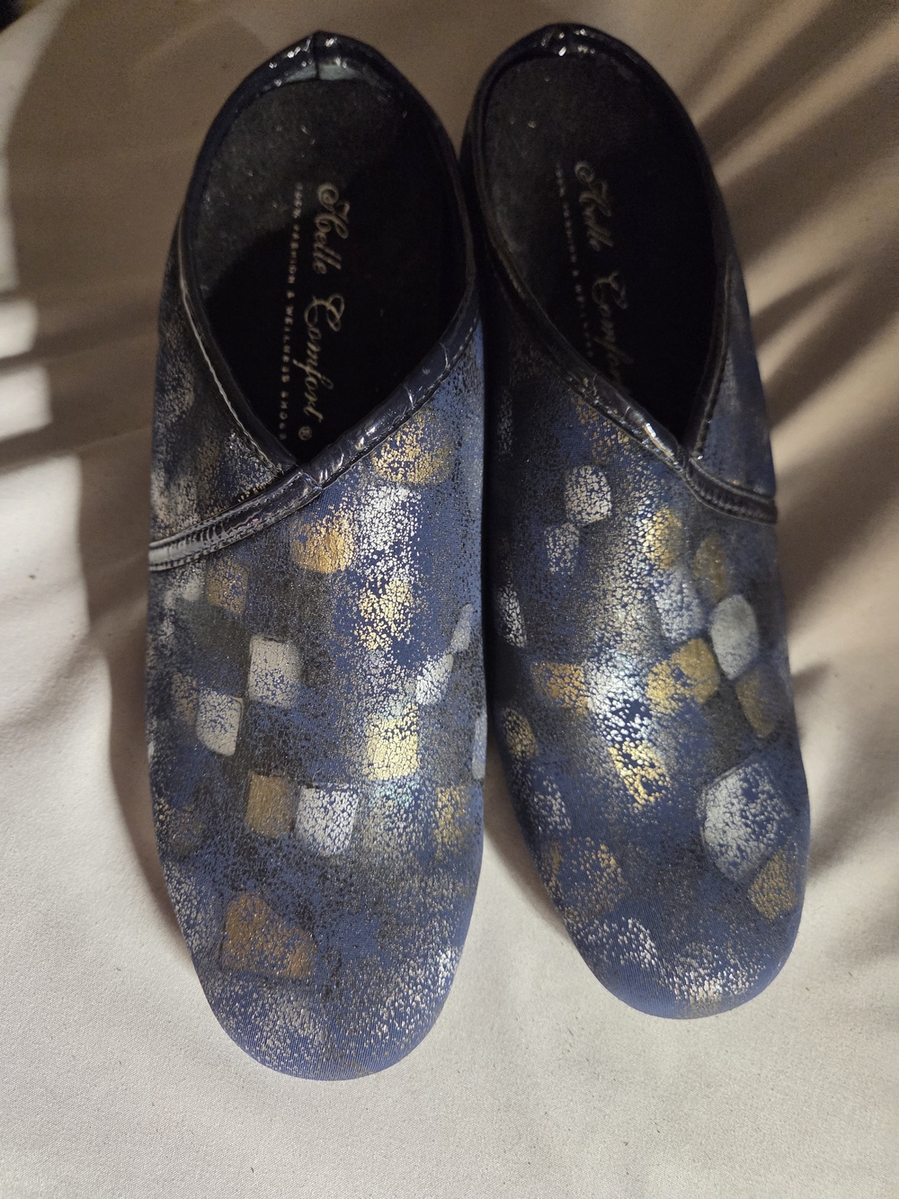 Helle Comfort Blue Metallic Patterned Slip-On Shoes